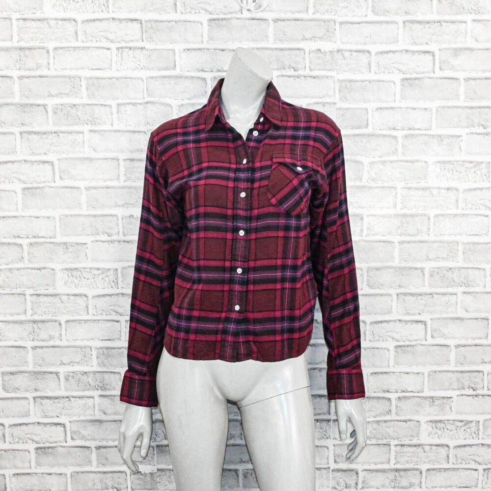 Rag & Bone Women's Jonah Plaid Shirt Cotton Flannel Burgundy Plaid S - Picture 2 of 9